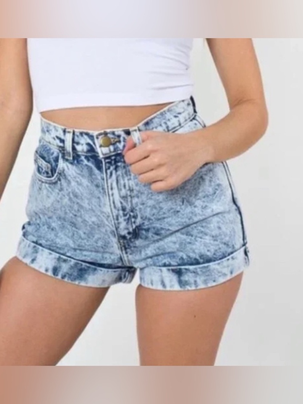 90s Acid Wash American Apparel Roll Hem High Rise Denim Shorts Women’s Size 27